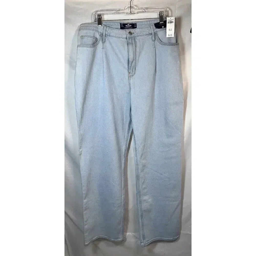 NWT Hollister Dad Jeans Junior Sz 17 Baggy Wide Barrel Legs Light Wash High Rise